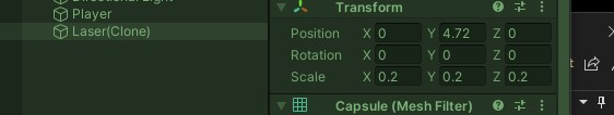Transform position of laser at Y = 4.72